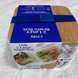 Cerla 2-Layer Bento Box with Blue Strap